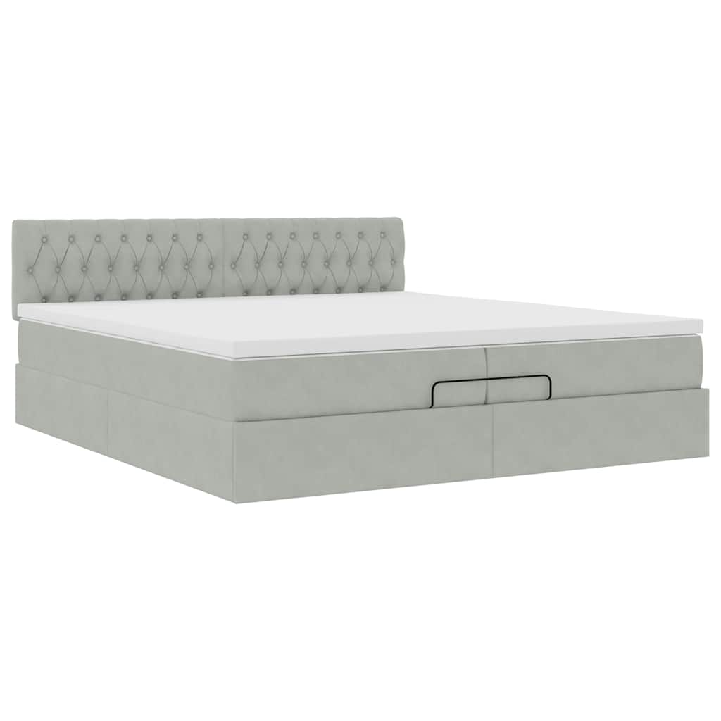 Estrutura de cama otomana com colchão 200x200 cm cinzento claro