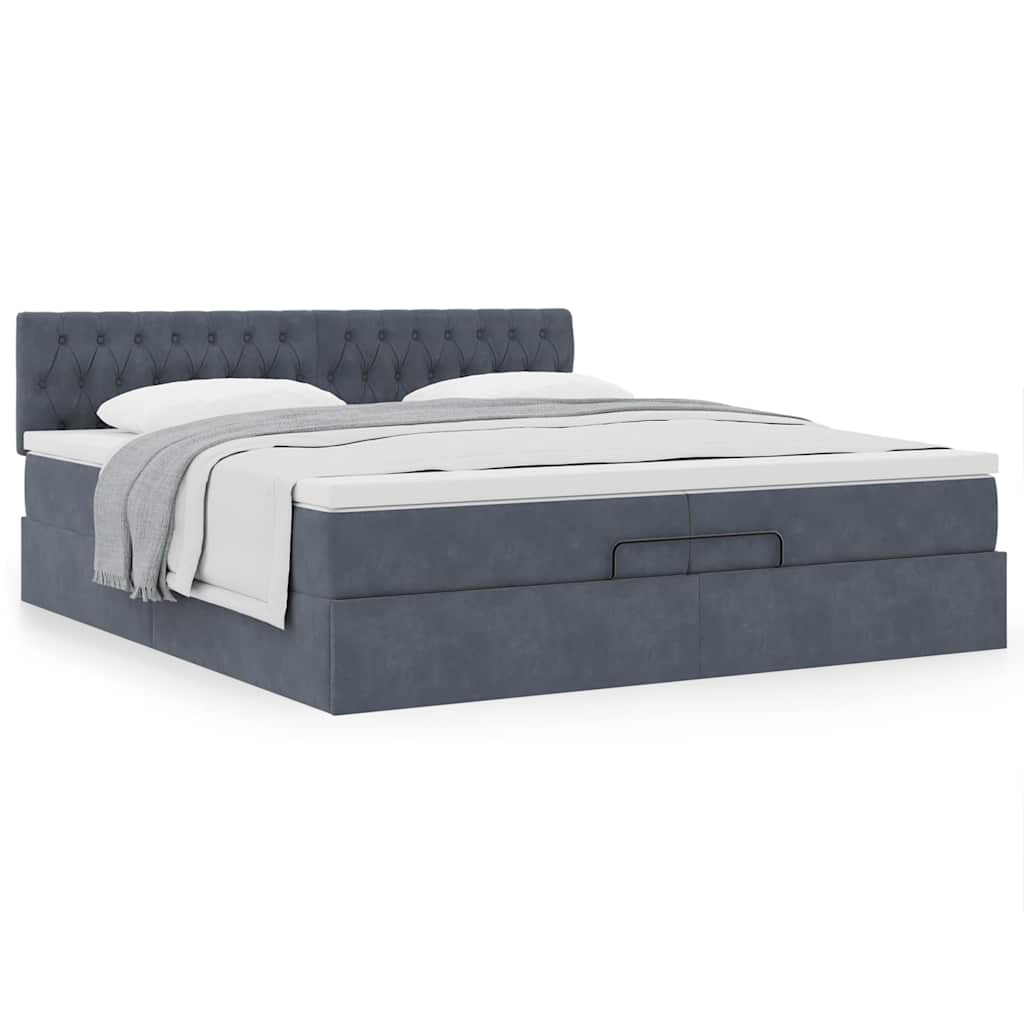 Estrutura de cama otomana com colchão 200x200cm cinzento escuro