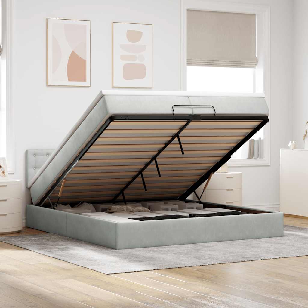 Estrutura de cama otomana com colchão 200x200 cm cinzento claro