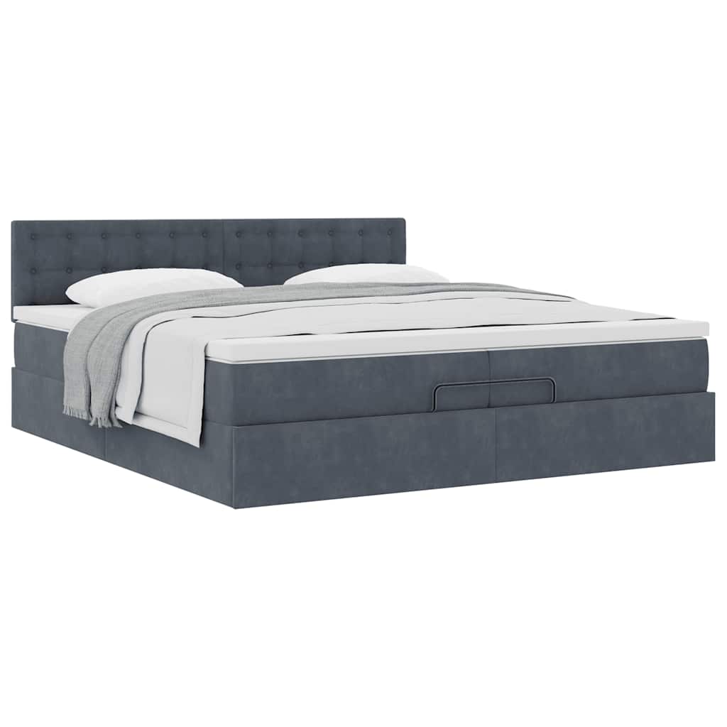 Estrutura de cama otomana com colchão 200x200cm cinzento escuro