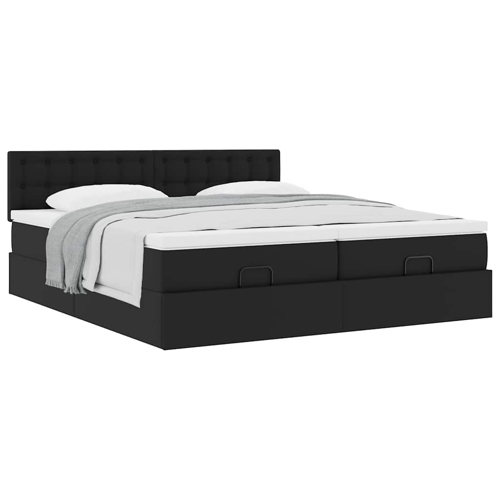 Estrutura de cama otomana com colchões pele artificial preta