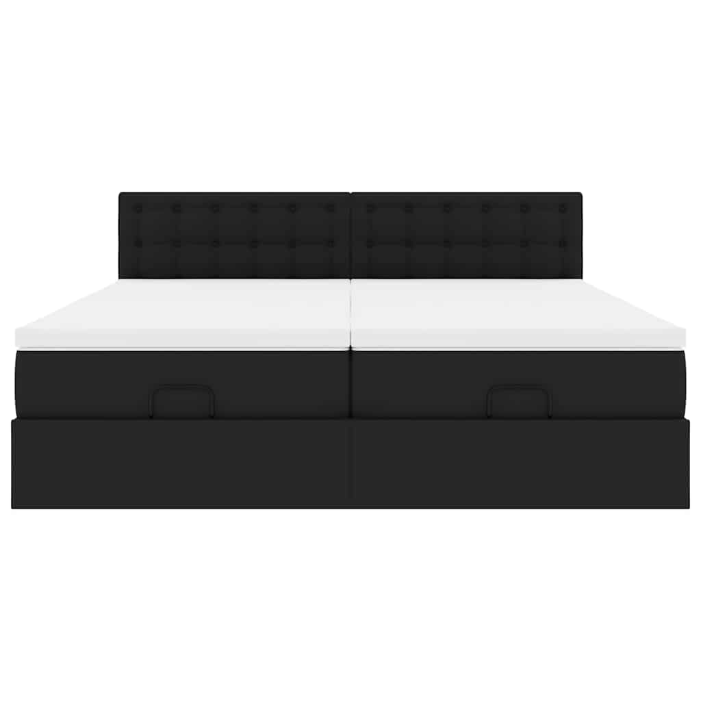 Estrutura de cama otomana com colchões pele artificial preta