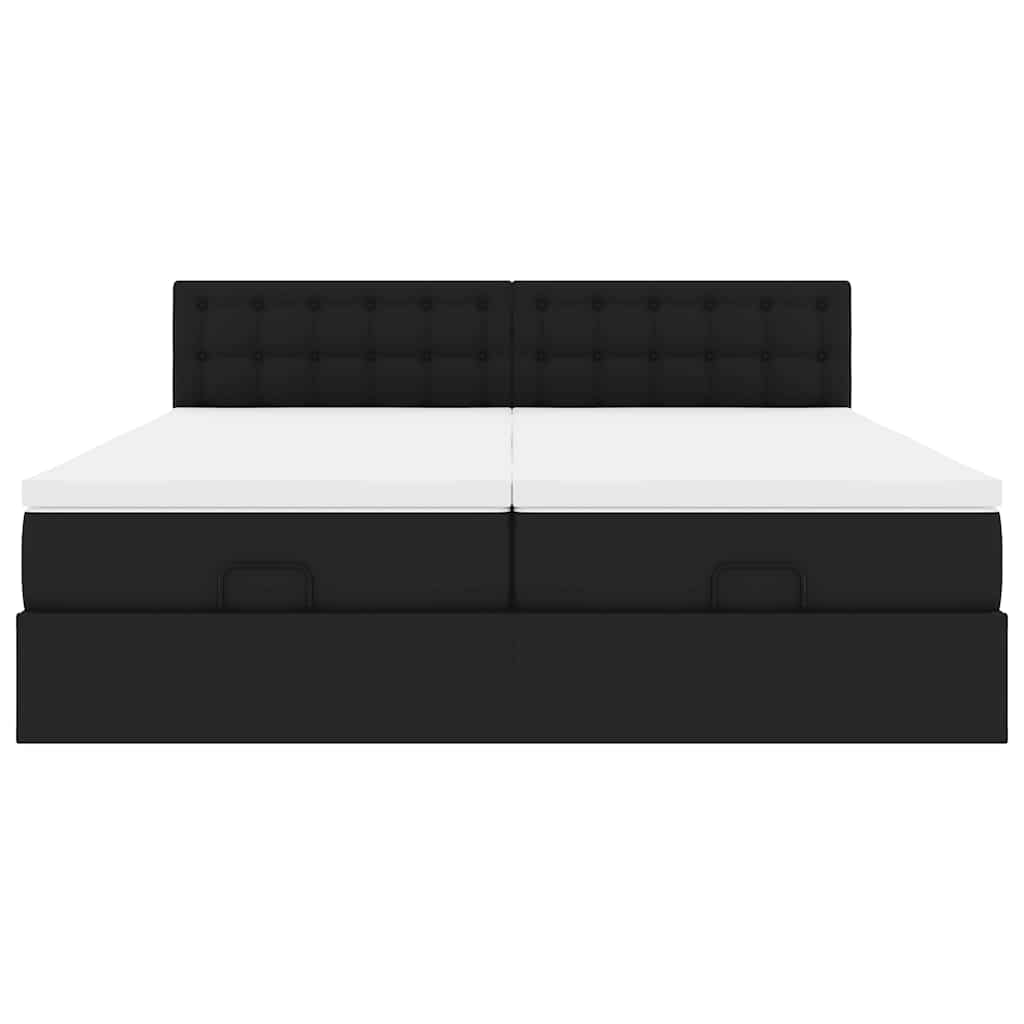 Estrutura de cama otomana com colchões pele artificial preta