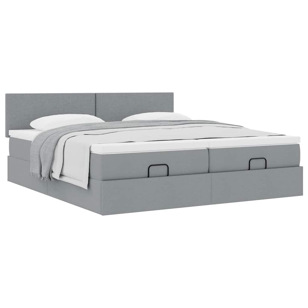Estrutura de cama otomana com colchões tecido cinzento claro