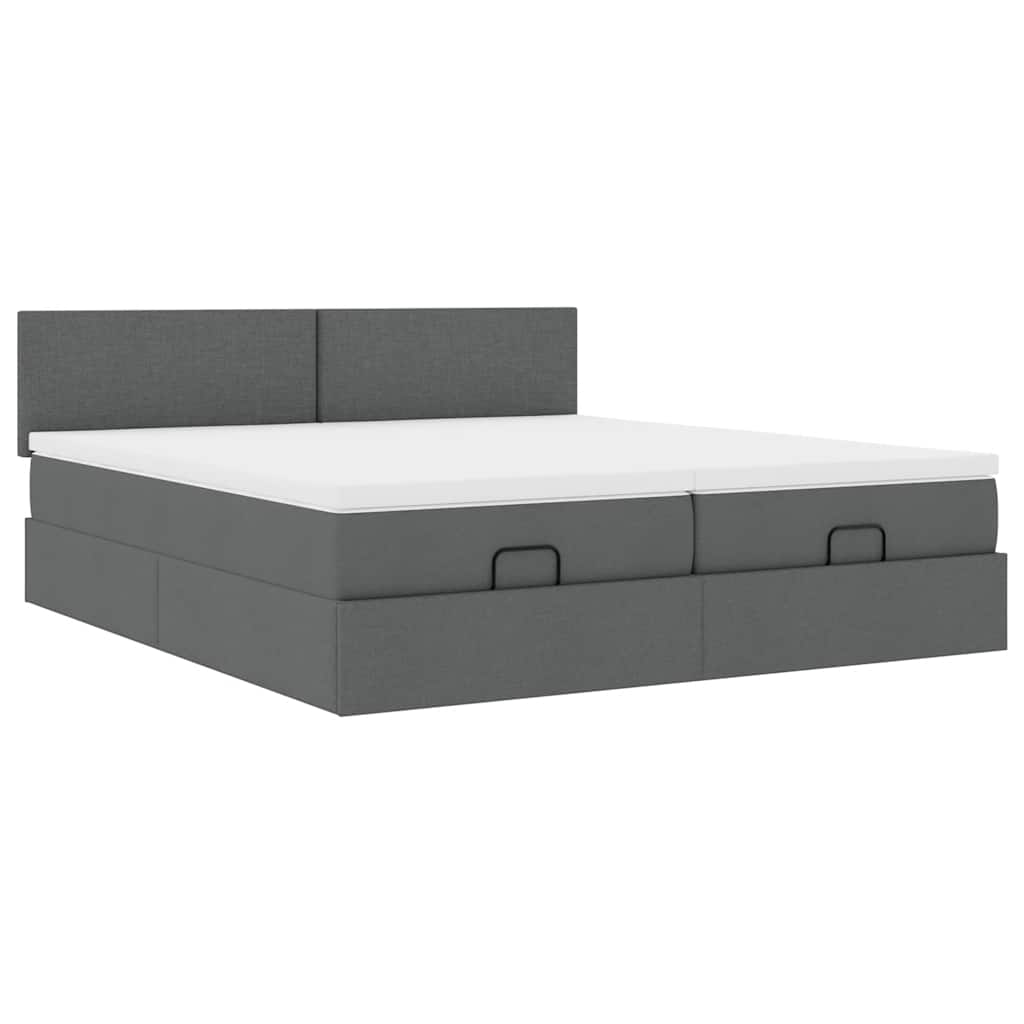 Estrutura de cama otomana com colchões tecido cinzento escuro