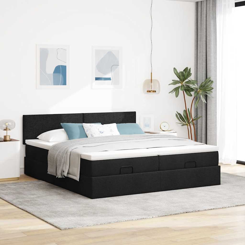 63 / 5,000 Estrutura de cama otomana com colchões tecido preto