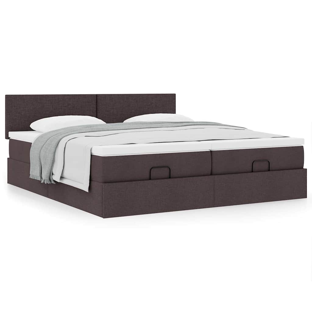Estrutura de cama otomana com colchões tecido castanho escuro