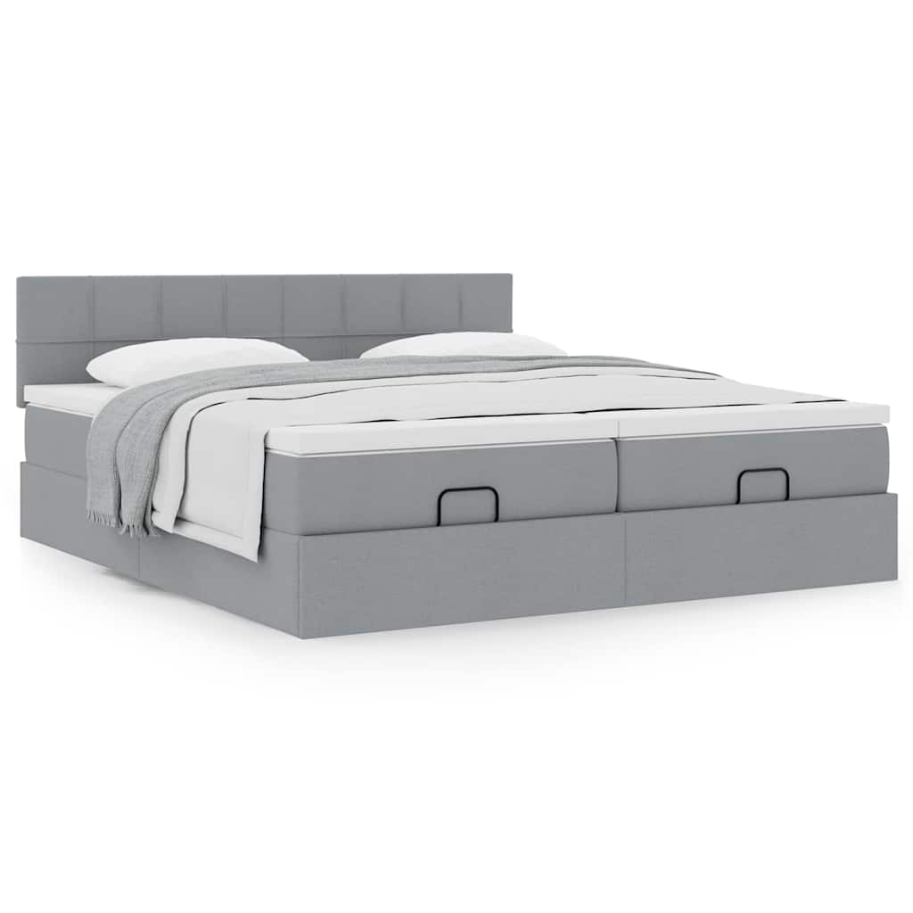 Estrutura de cama otomana com colchões tecido cinzento claro