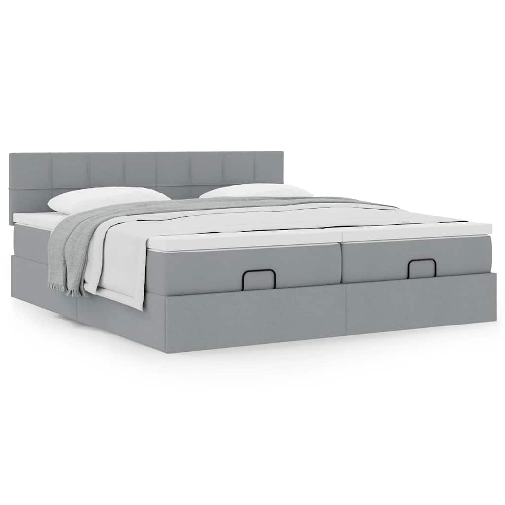 Estrutura de cama otomana com colchões tecido cinzento claro