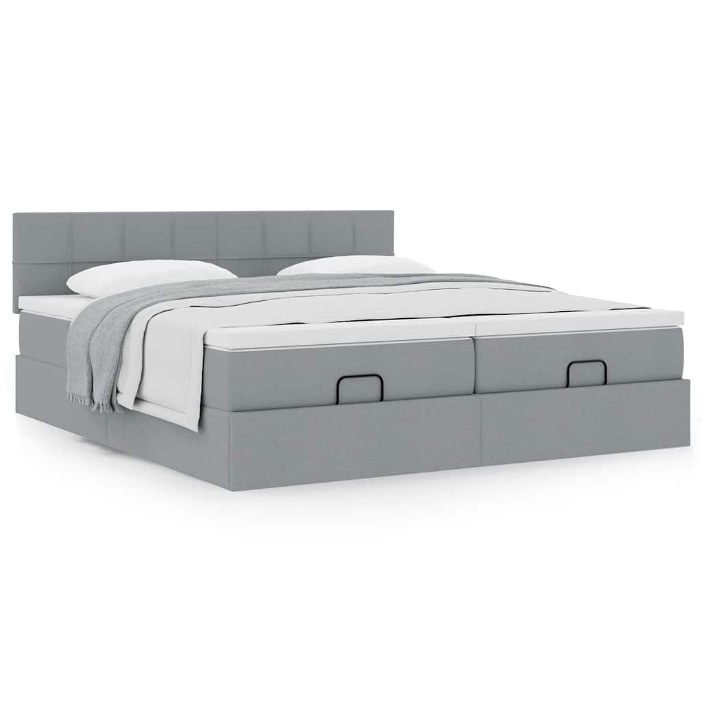 Estrutura de cama otomana com colchões tecido cinzento claro