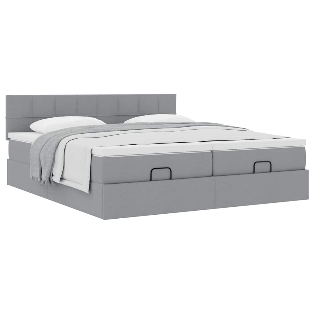 Estrutura de cama otomana com colchões tecido cinzento claro