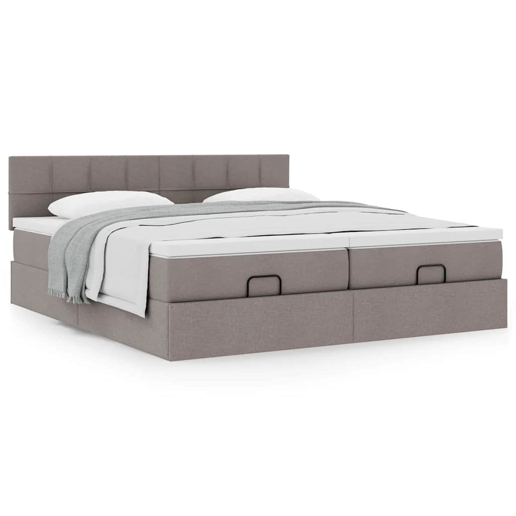 Estrutura cama otomana com colchões tecido cinzento 200x200cm