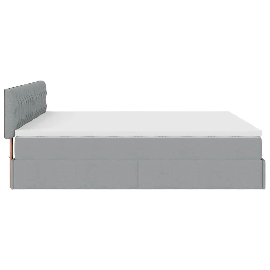 Estrutura de cama otomana com colchões tecido cinzento claro