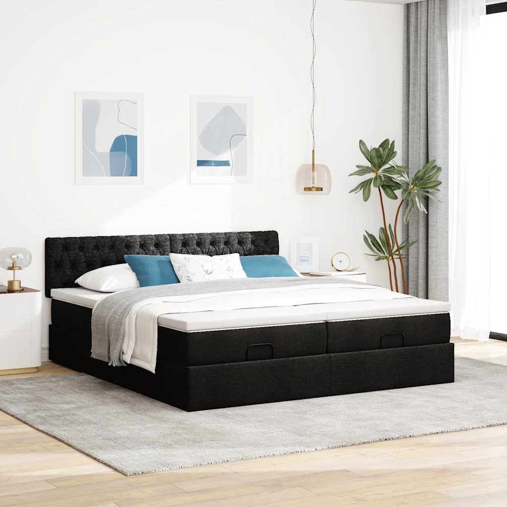 63 / 5,000 Estrutura de cama otomana com colchões tecido preto
