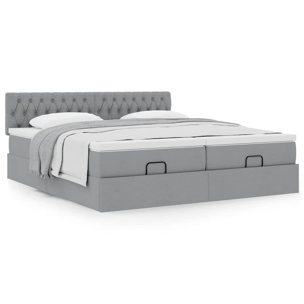 Estrutura de cama otomana com colchões tecido cinzento claro