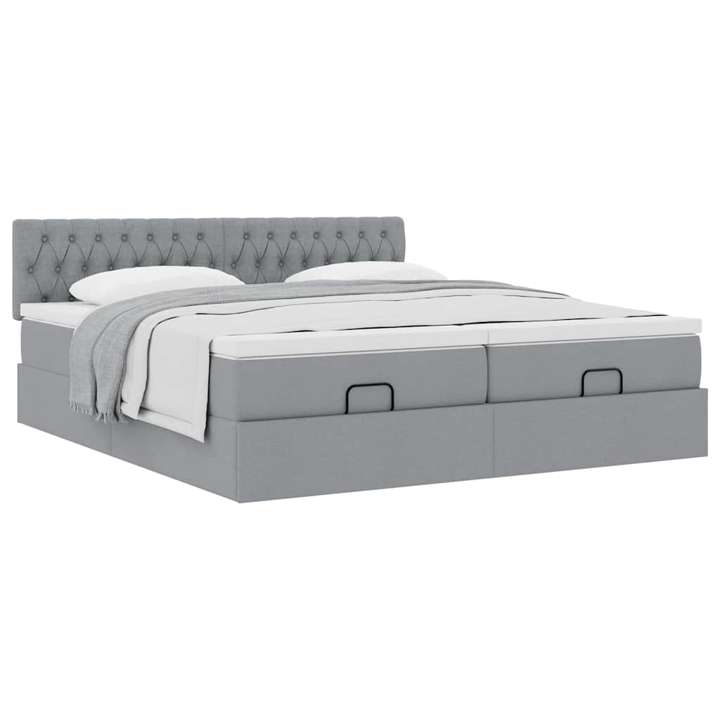 Estrutura de cama otomana com colchões tecido cinzento claro
