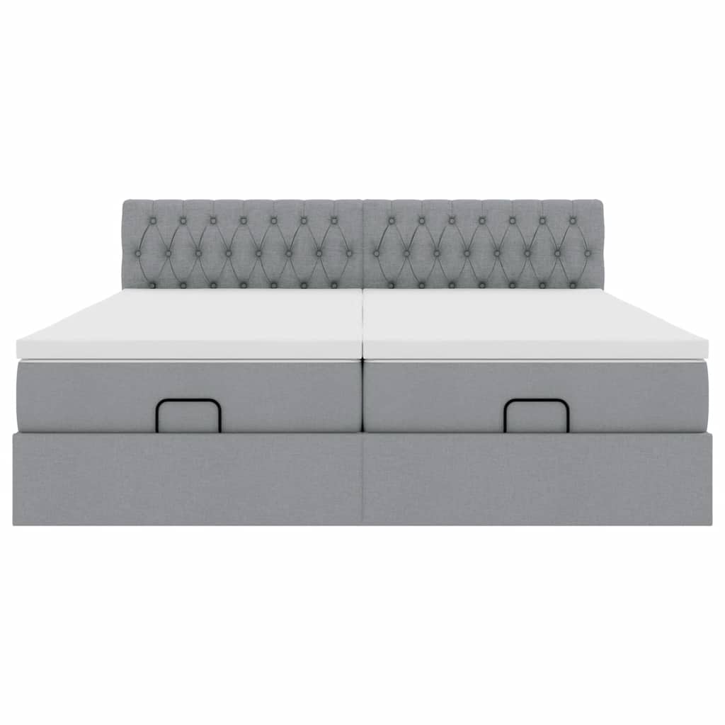 Estrutura de cama otomana com colchões tecido cinzento claro