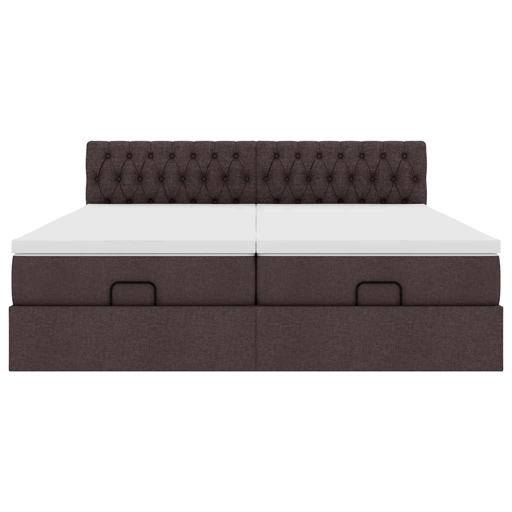 Estrutura de cama otomana com colchões tecido castanho escuro