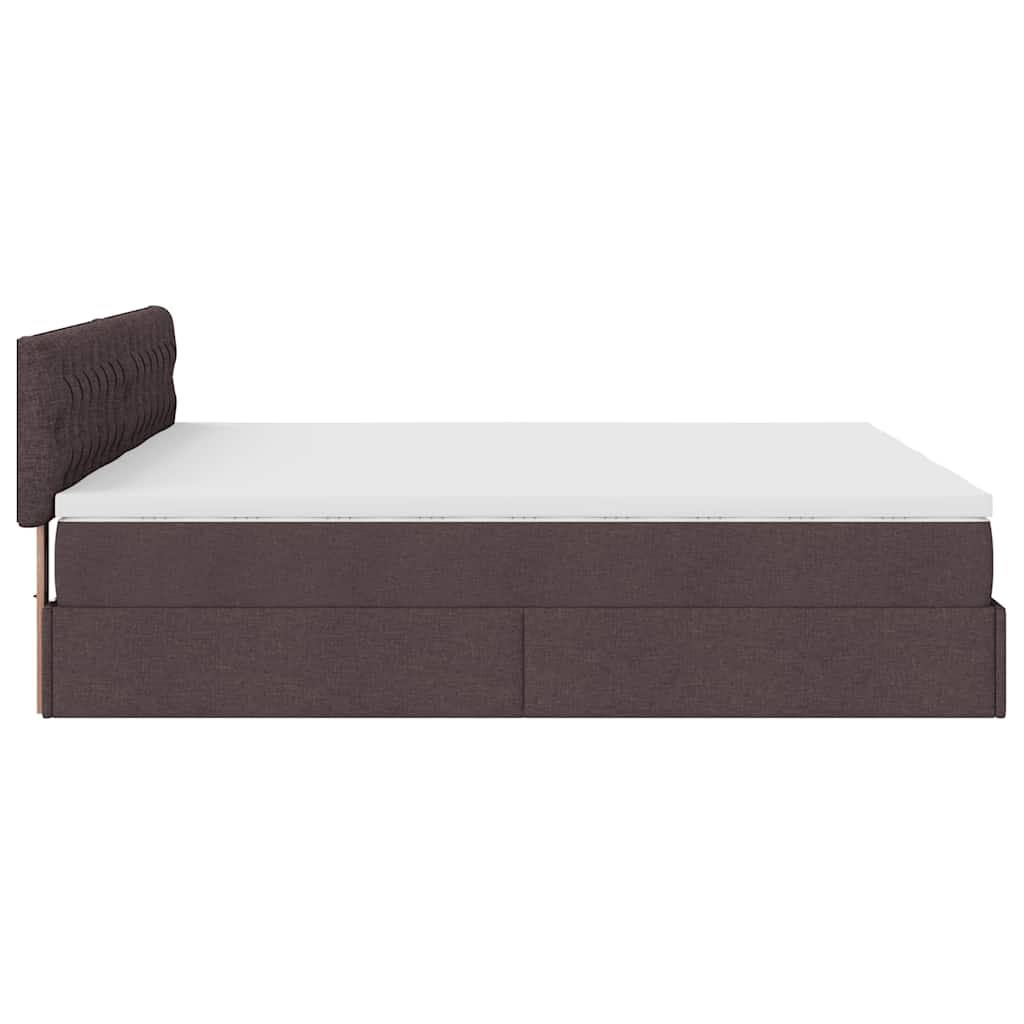 Estrutura de cama otomana com colchões tecido castanho escuro