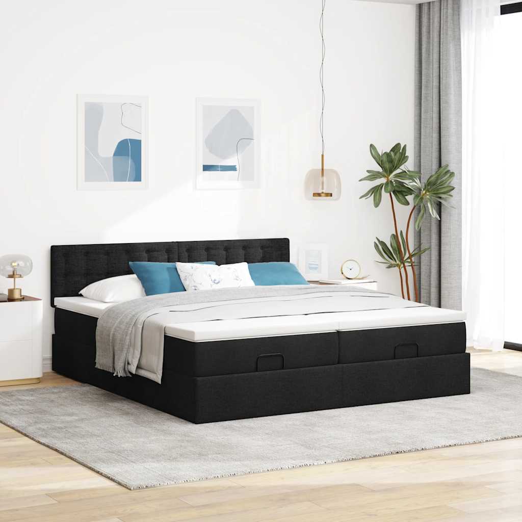 63 / 5,000 Estrutura de cama otomana com colchões tecido preto