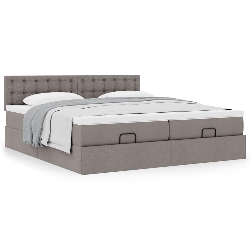 Estrutura cama otomana com colchões tecido cinzento 200x200cm