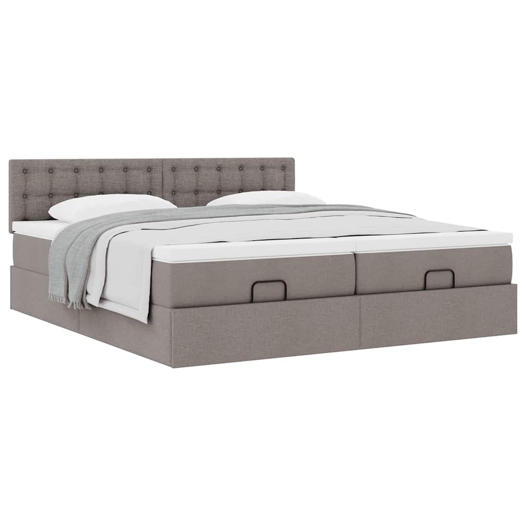 Estrutura cama otomana com colchões tecido cinzento 200x200cm