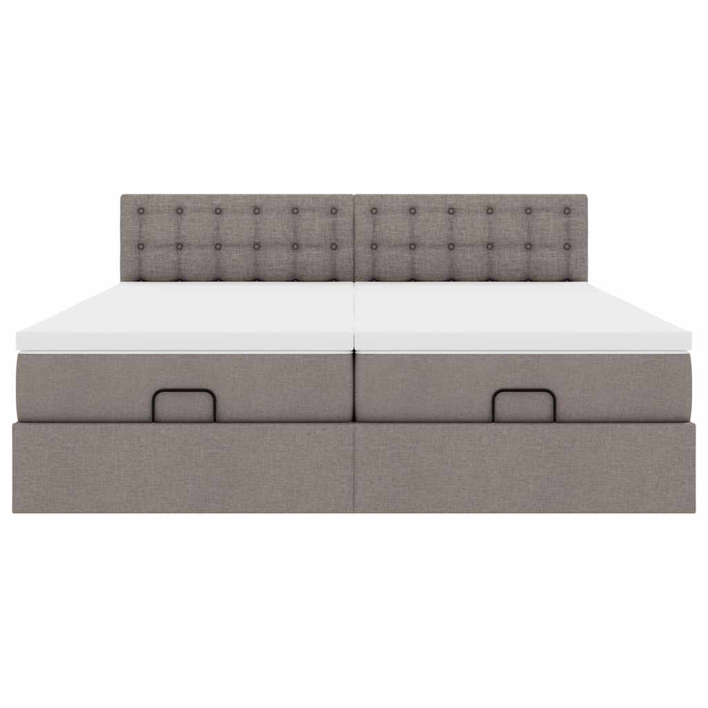 Estrutura cama otomana com colchões tecido cinzento 200x200cm