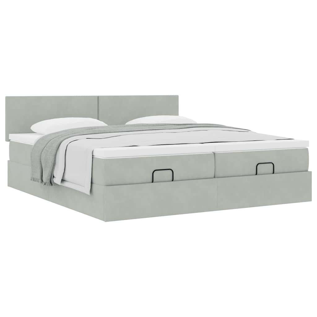 Estrutura cama otomana colchões 180x200cm veludo cinzento claro