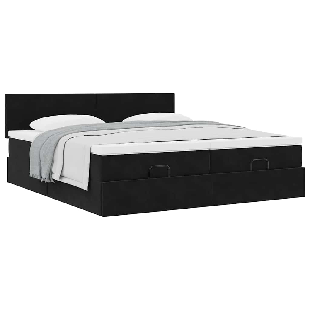 Estrutura de cama otomana com colchões 180x200cm veludo preto
