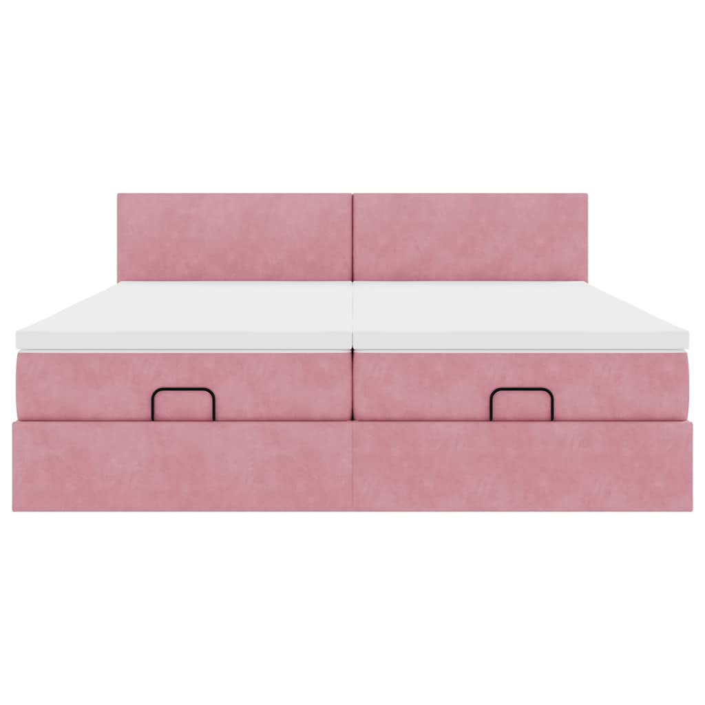 Estrutura de cama otomana com colchões 180x200 cm veludo rosa