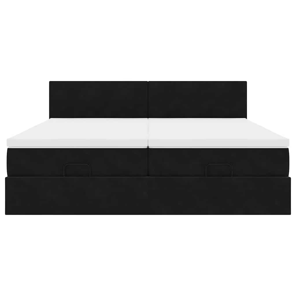 Estrutura de cama otomana com colchões 200x200cm veludo preto