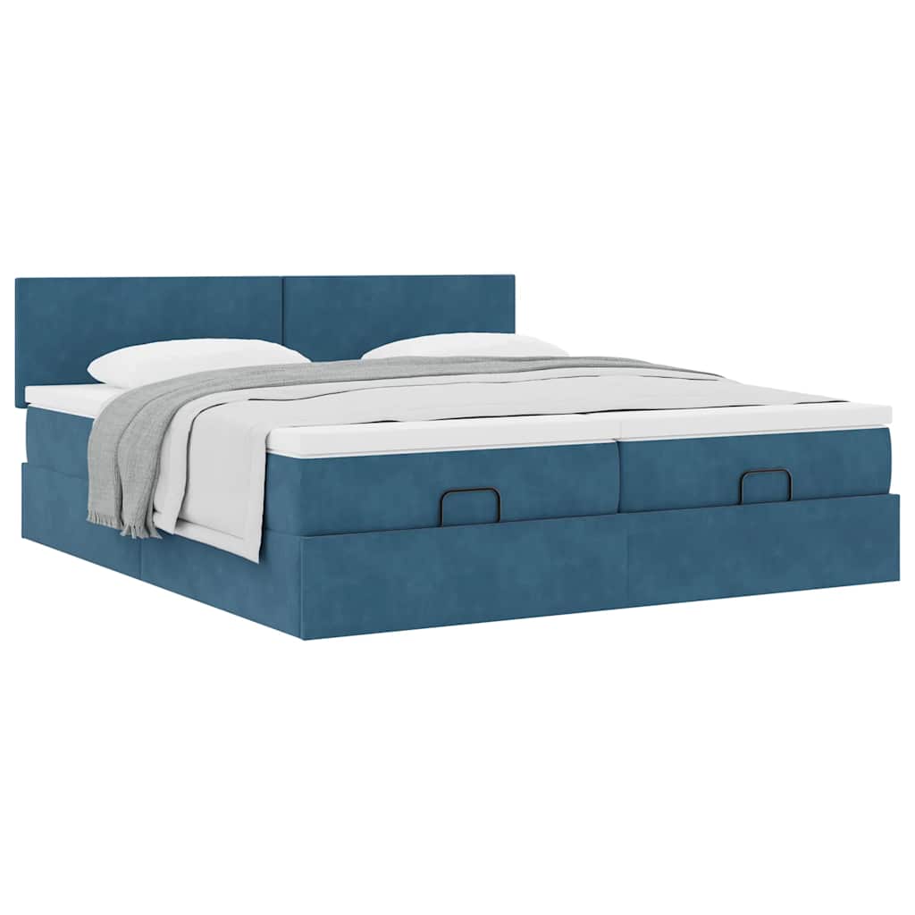 Estrutura de cama otomana com colchão azul escuro Veludo
