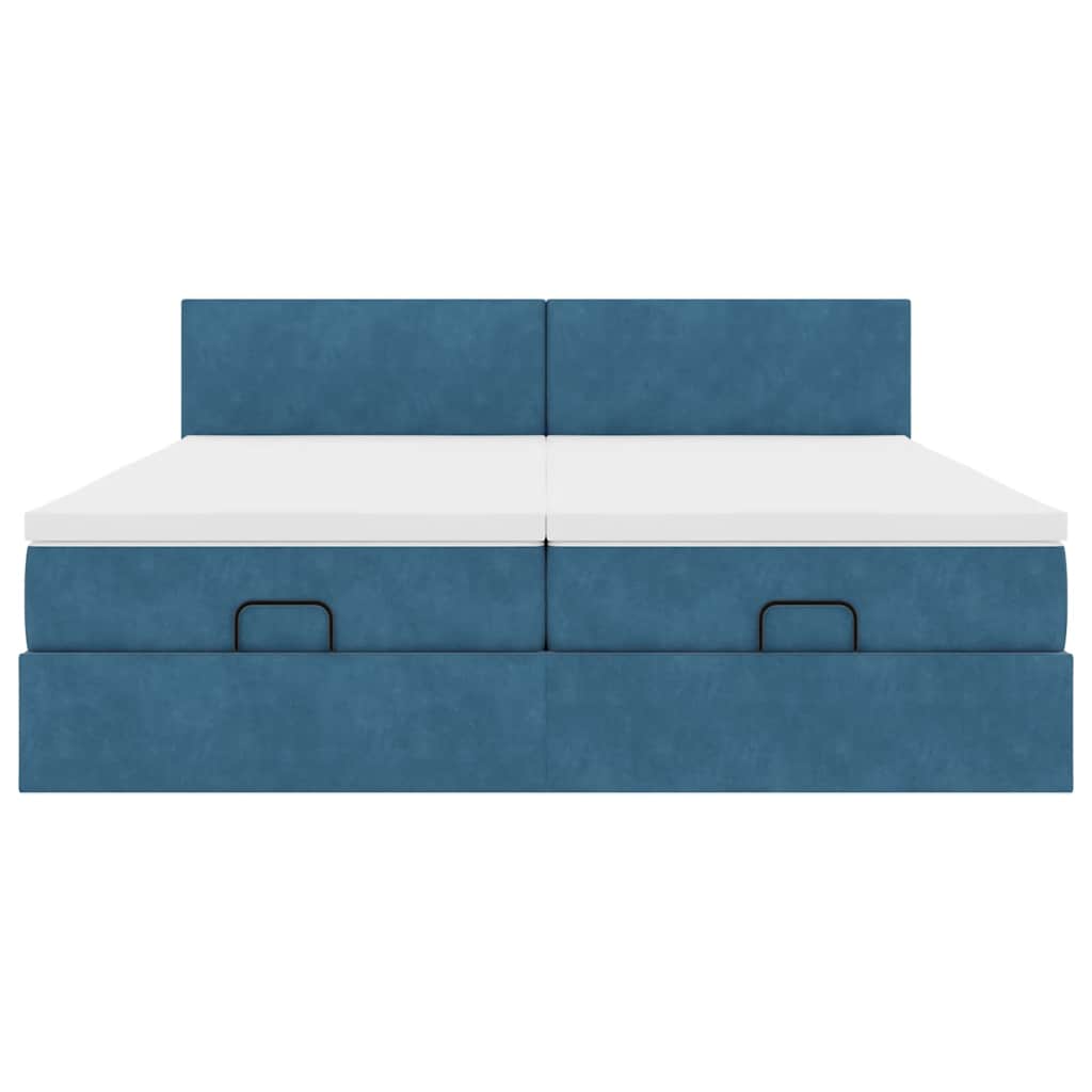 Estrutura de cama otomana com colchão azul escuro Veludo