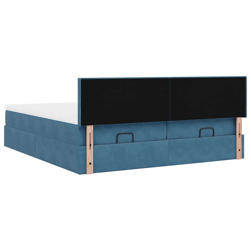 Estrutura de cama otomana com colchão azul escuro Veludo
