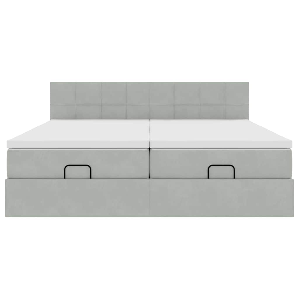 Estrutura cama otomana colchões 160x200cm veludo cinzento claro