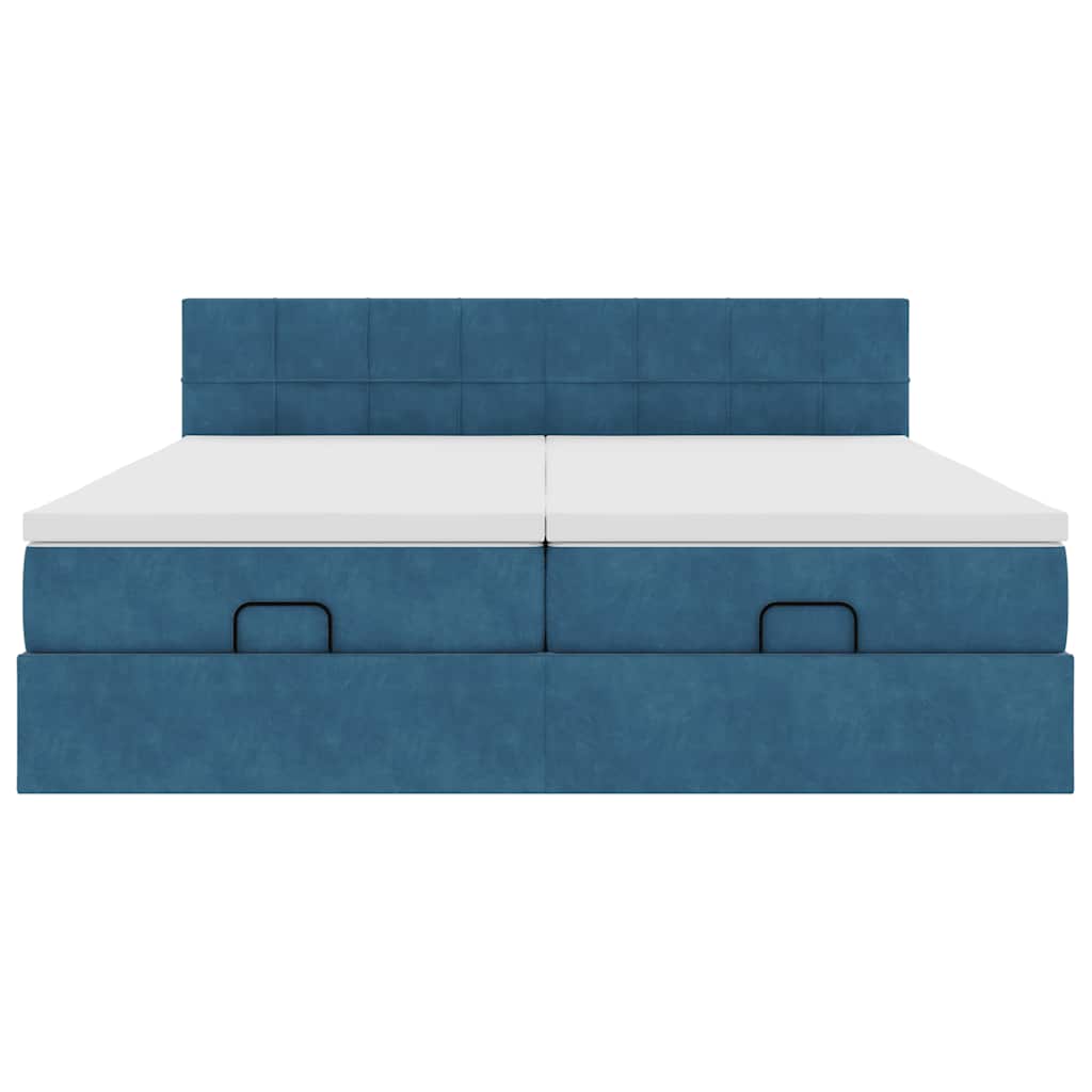 Estrutura cama otomana colchões 180x200 cm veludo azul escuro