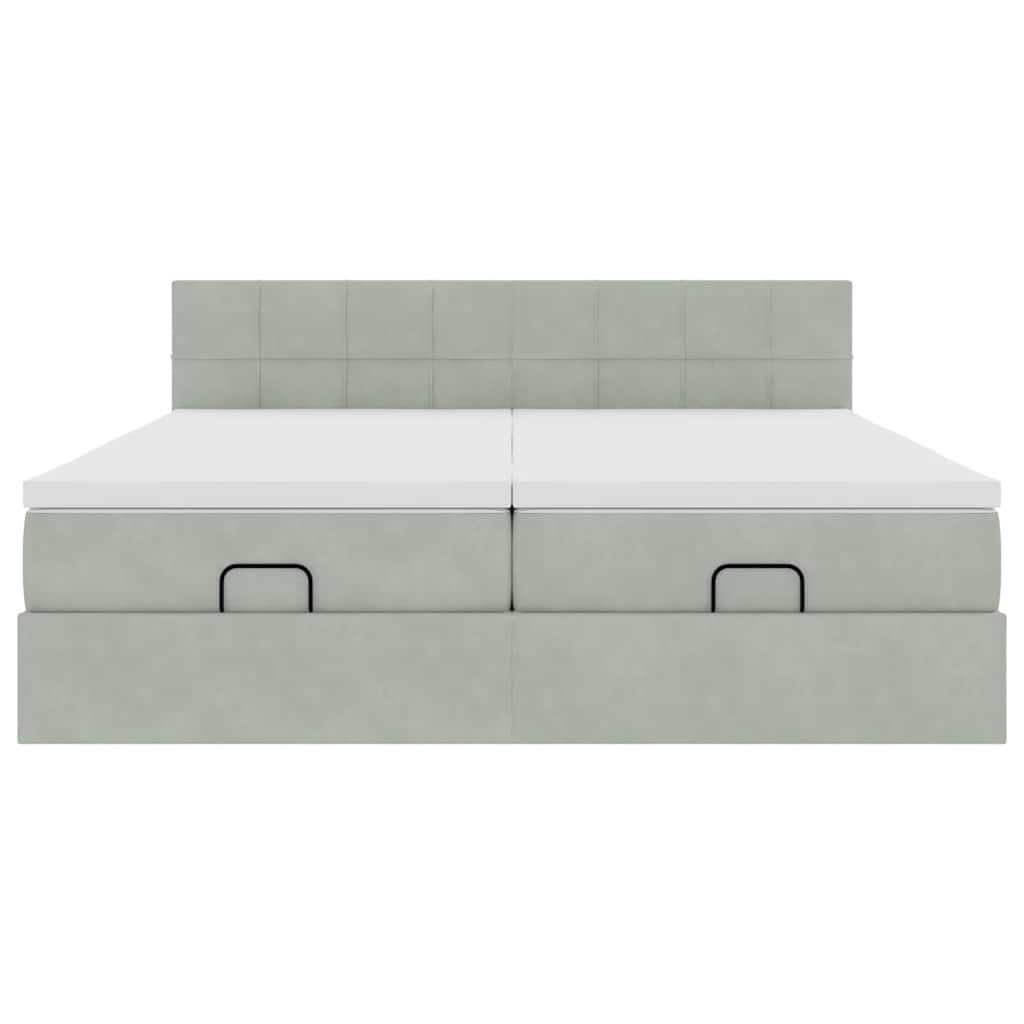 Estrutura cama otomana colchões 200x200cm veludo cinzento claro