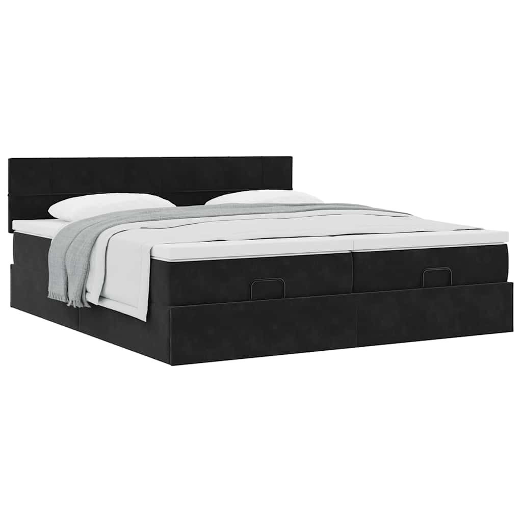 Estrutura de cama otomana com colchões 200x200cm veludo preto
