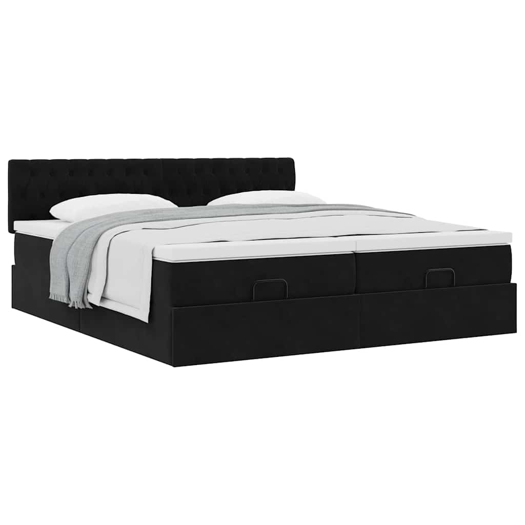 Estrutura de cama otomana com colchões 180x200cm veludo preto