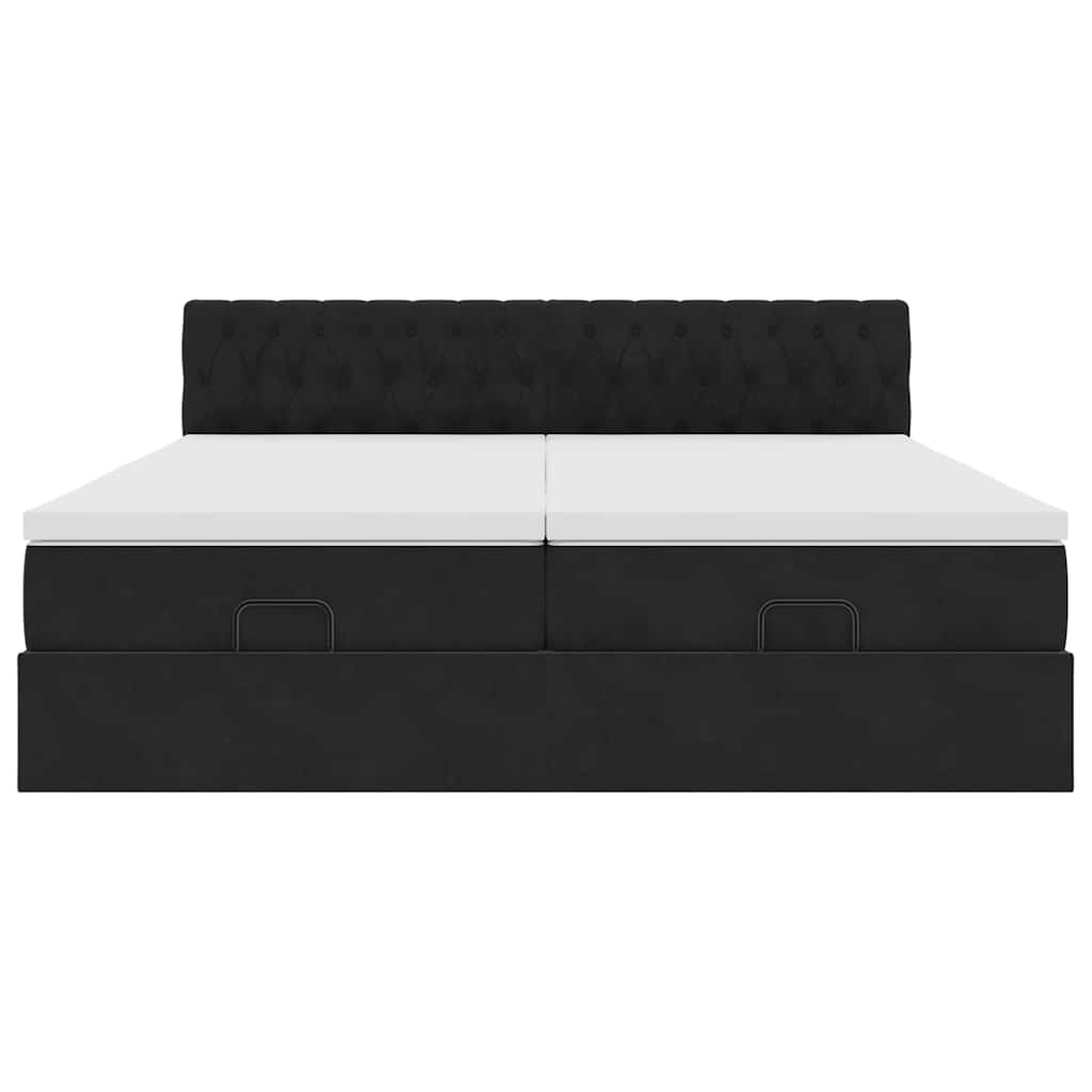Estrutura de cama otomana com colchões 180x200cm veludo preto