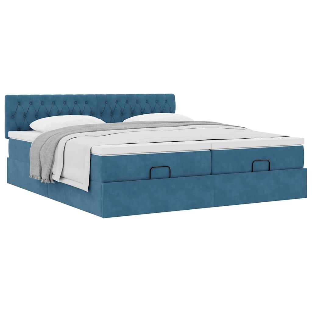 Estrutura de cama otomana com colchão azul escuro Veludo