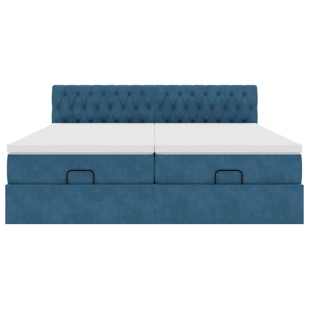 Estrutura de cama otomana com colchão azul escuro Veludo