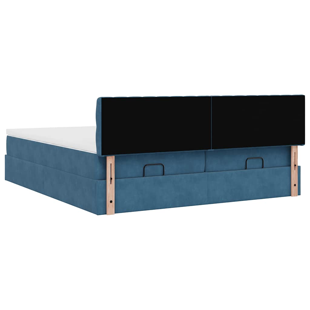 Estrutura de cama otomana com colchão azul escuro Veludo