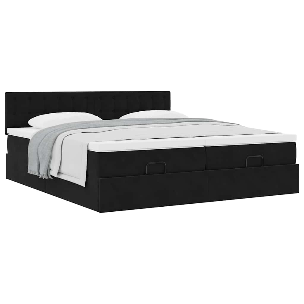 Estrutura de cama otomana com colchões 160x200 cm veludo preto