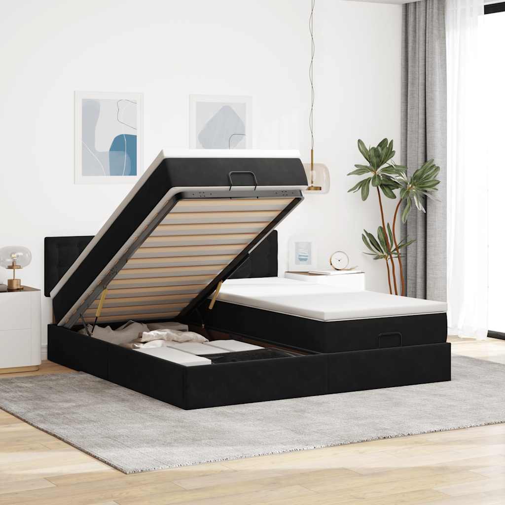 Estrutura de cama otomana com colchões 160x200 cm veludo preto