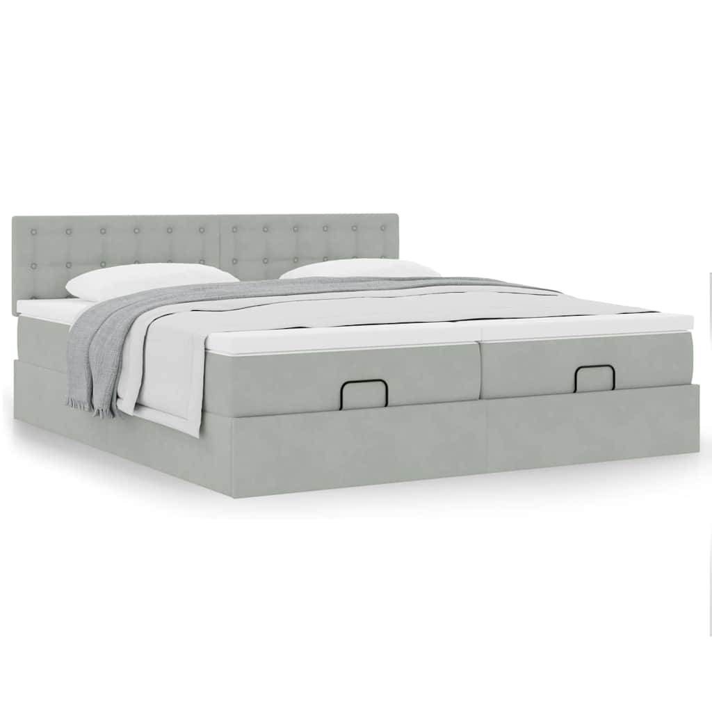 Estrutura cama otomana colchões 180x200cm veludo cinzento claro