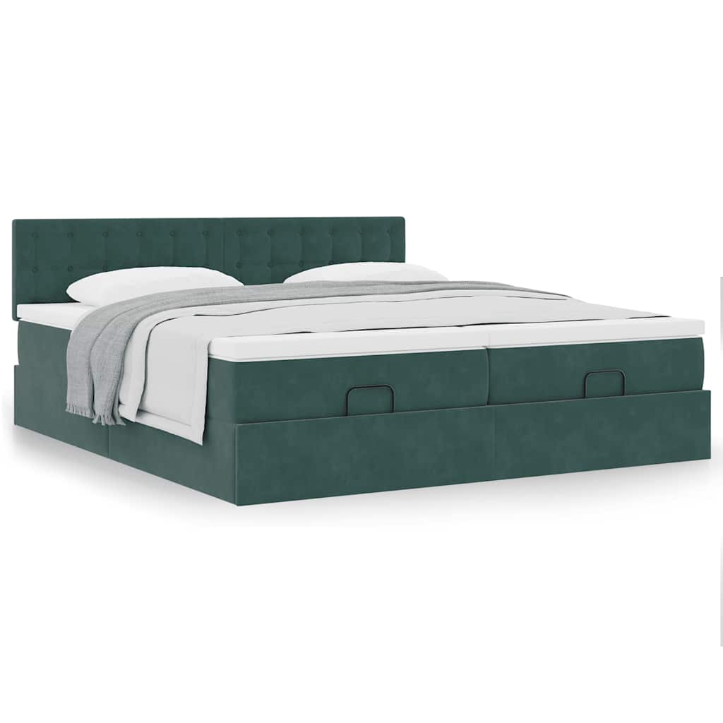 Estrutura de cama otomana com colchão verde escuro veludo