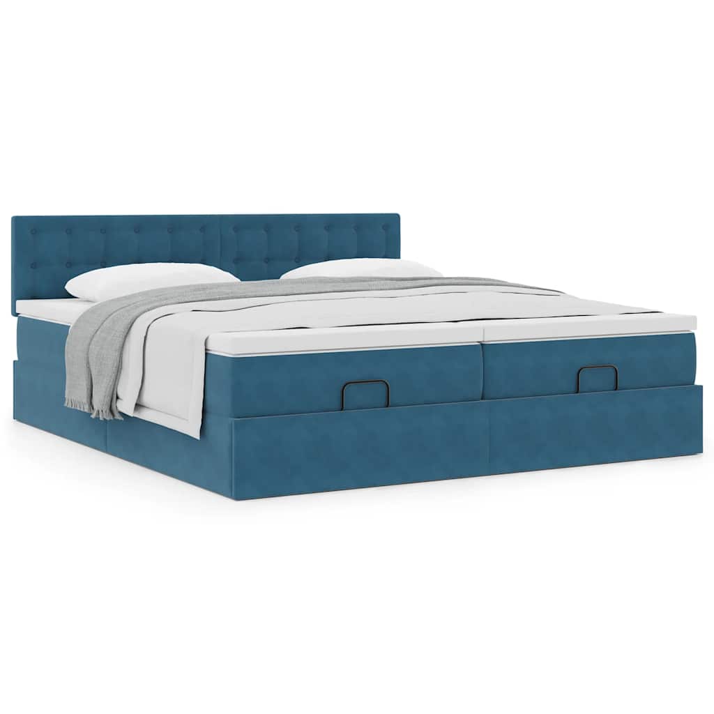 Estrutura cama otomana colchões 180x200 cm veludo azul escuro