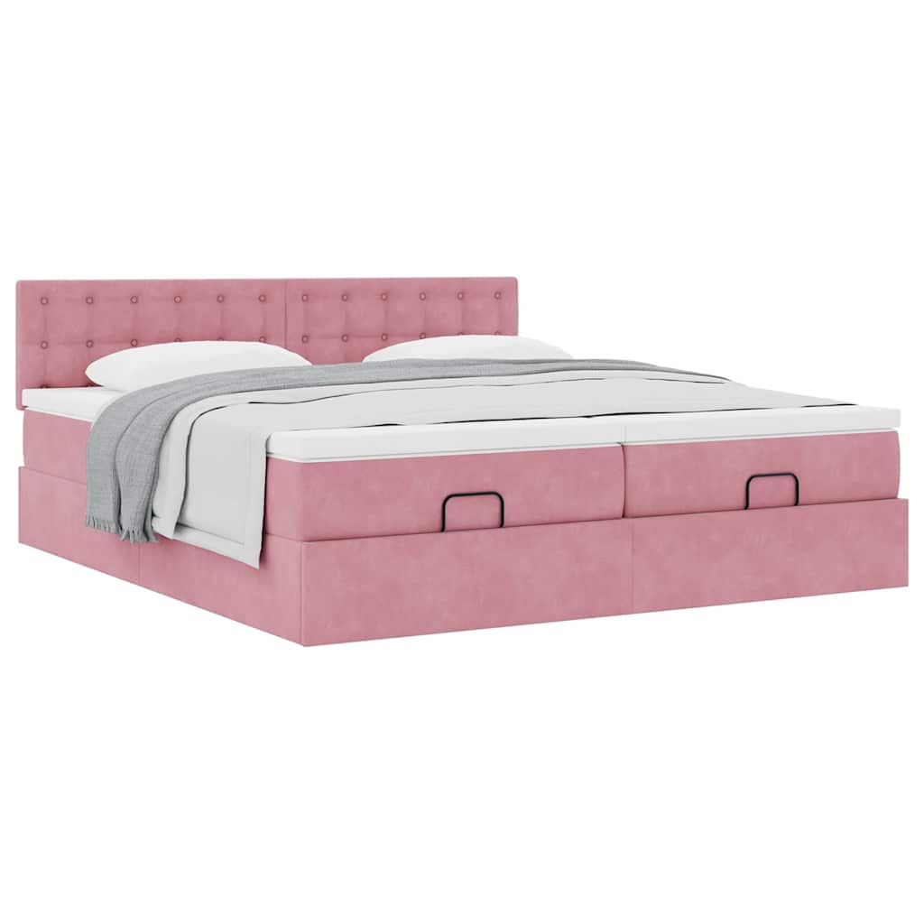 Estrutura de cama otomana com colchões 180x200 cm veludo rosa