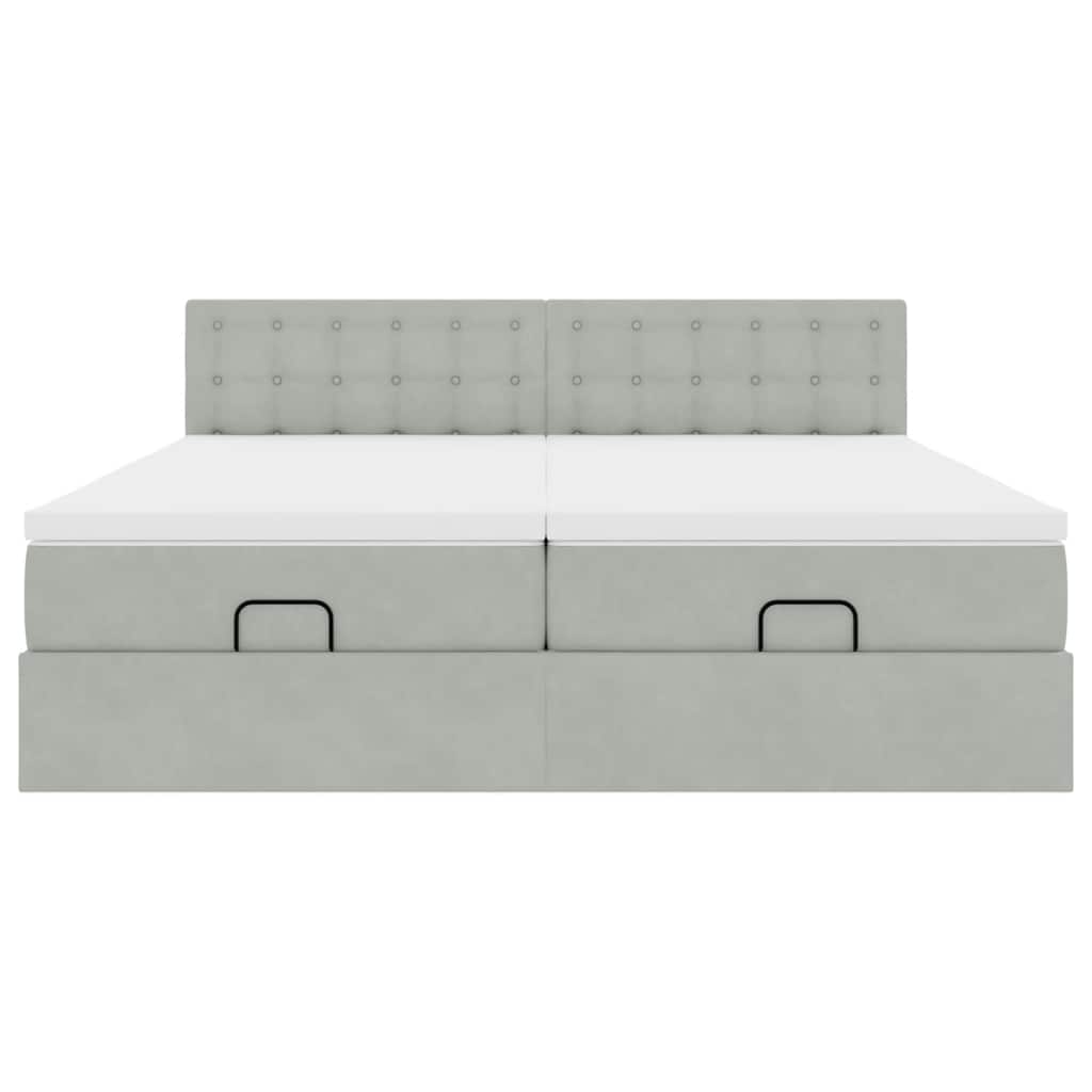 Estrutura cama otomana colchões 200x200cm veludo cinzento claro